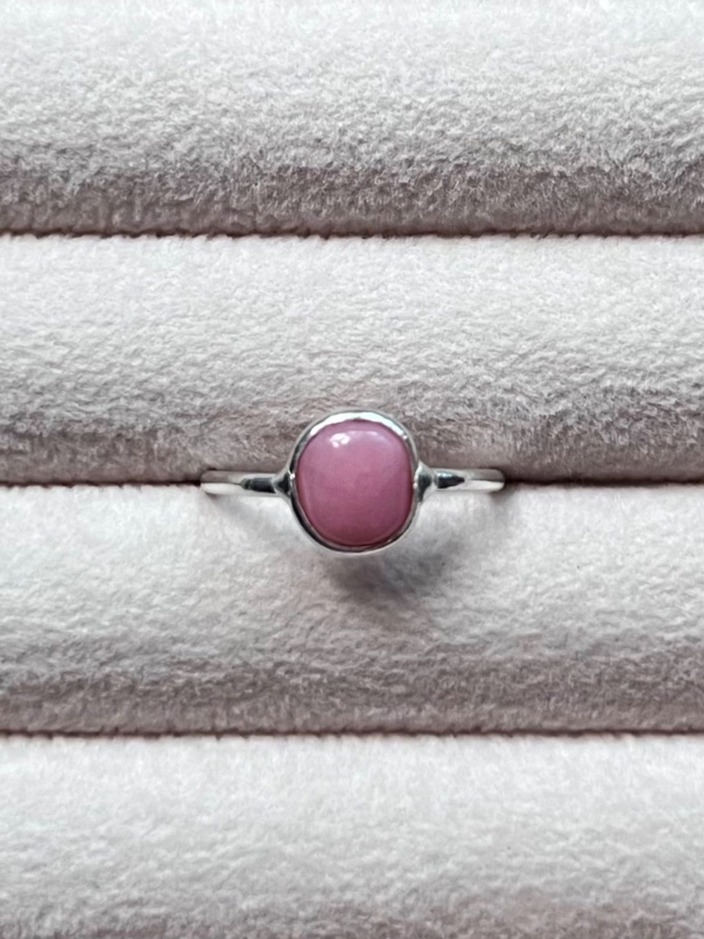 R157 | Genuine Pink Opal Cabochon Bezel-Set Thin Ring
